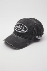 Washed Black Canvas Embroidery Patch Destroyed Wash Cap Black Wash/Grey Embro